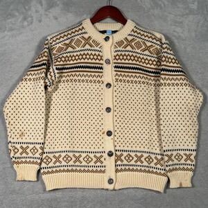 Dale Of Norway Sweater Womens Small White Wool Fair Isle Cardigan Ski *FLAW